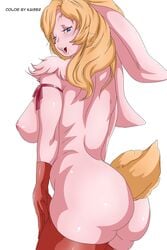 2014 anthro areola ass big_breasts big_butt blue_eyes breasts erect_nipples female gmgkaiser hair lagomorph long_hair nipples nude okiyo orange_hair rabbit sideboob solo