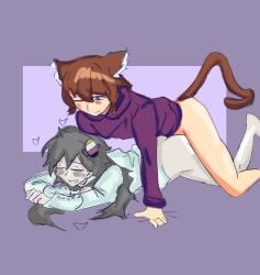 cat_boy cat_ears cat_tail catboy female femboy femboy_on_female femboydom gift_art gripping_sheets hearts_around_head male mcreethan_(vtuber) no_pants no_skirt nonbinary nonbinary_(lore) nonbinary_flag nonbinary_pride_colors rndmpornart rndmpornart_(oc) self_insert she/they virtual_youtuber vtuber