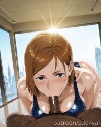 1girls ai_generated anime breasts breasts brown_eyes brown_hair eyes fit jujutsu_kaisen kugisaki_nobara nobara_kugisaki nsfw stickyai