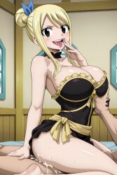 1boy 1girls ai_generated amber_eyes big_breasts black_dress blonde blonde_female blonde_hair blush breast_grab breasts cheating cheating_girlfriend clothed clothed_female_nude_male clothed_sex cuckold cuckold_pov cum cum_in_pussy cum_inside dress fairy_tail female hair_bun hair_ribbon huge_breasts likely_impregnated long_hair lucy_heartfilia male muscular muscular_male nude nude_male nude_male_clothed_female omega_weirdo on_top pov pov_eye_contact pussy semen sex tongue tongue_out vaginal vaginal_penetration vaginal_sex