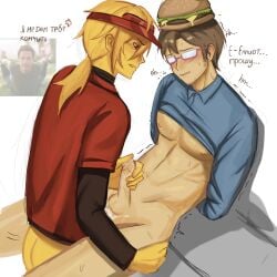 007n7_(forsaken) 2boys 2male adult anal artist_request balls bottomless brown_hair clothed cum elliot_(forsaken) elliot_(work_at_a_pizza_place) forsaken_(roblox) gay gay_anal gay_domination gay_male gay_sex glasses mad male male_only meme_in_the_background penis roblox roblox_game robloxian russian_text sex source_request tied_up torso yaoi yellow_hair