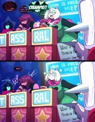 1femboy 2025 2boys 2d 2d_(artwork) anthro ass big_ass big_butt blackwhiplash butt bwl deltarune dialogue english english_dialogue english_text femboy fur furry glasses kris_(deltarune) male ralsei ralsei_with_white_fur scarf susie_(deltarune) text undertale_(series) white_body white_fur