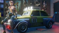3d 3d_(artwork) blush blushing breast_out breasts_out car cars_(film) choker clip_(fortnite) clothed clothed_female clothing crack_pairing crossover different_angle fingerless_gloves fortnite fortnite:_save_the_world gloves goggles goggles_on_head looking_up partially_clothed partially_clothed_female ponytail red_hair red_hair_female redhead_female shiny shiny_skin smile smiling smiling_at_viewer tattoo tattoos thwipperfapper topless topless_female