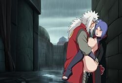 1boy 1girls against_wall ai_generated akatsuki_(naruto) alley big_ass big_butt big_penis blonde_hair blue_hair boots bottomless city clothed_sex clothing coat curvaceous curvy curvy_female curvy_figure flower_in_hair fucked_silly huge_ass jiraiya kimono konan long_hair makeup male/female muscular muscular_male naruto naruto_(series) naruto_shippuden outdoors partially_clothed piercing plum_ai raining sex short_hair stand_and_carry_position straight teacher_and_student vaginal_sex very_long_hair water_drop white_hair