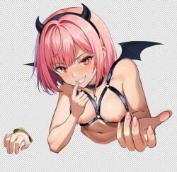 1girls 4ny_studio ai_generated anime breasts copyright_request erect_nipples female female_only gamer_girl getting_inside green_eyes green_hair hand_on_desk headphones_only hisato_azuma human human_female indoors light-skinned_female light_skin looking_at_viewer male pink_nipples solo solo_female suggestive suggestive_gesture