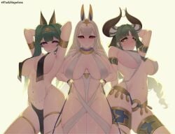 3girls adult adult_female almost_naked almost_nude animal_ears armpit armpit_crease armpit_peek armpits azur_lane bare_armpits bare_arms bare_belly bare_chest bare_hands bare_hips bare_legs bare_midriff bare_navel bare_shoulders bare_skin bare_thighs belly belly_button big_breasts blunt_bangs braid braided_hair braided_pigtails braided_twintails breasts breasts_apart busty busty_female busty_girl character_request closed_mouth_smile collarbone curvaceous curvaceous_body curvaceous_female curvaceous_figure curvaceous_hips curvaceous_thighs curvy curvy_body curvy_female curvy_figure curvy_hips curvy_thighs elbows exposed_armpits exposed_arms exposed_belly exposed_chest exposed_hips exposed_legs exposed_midriff exposed_navel exposed_shoulders exposed_skin exposed_thighs eyebrows_visible_through_hair female female_focus female_only fingers green_eyes green_eyes_female green_hair green_hair_female groin hairless_armpits hand_behind_head high_resolution highres horn horns hourglass_figure huge_breasts large_breasts lean_figure legs_closed legs_together long_hair looking_at_viewer mature mature_female midriff mostly_nude multiple_females multiple_girls naked naked_female naked_woman narrow_waist navel nearly_nude nipple_bulge nipples nude nude_female nudity parkhopeless plump_breasts posing posing_for_the_viewer practically_nude purple_eyes purple_eyes_female red_eyes red_eyes_female scylla_(azur_lane) seductive seductive_armpits seductive_body seductive_cleavage seductive_female seductive_hips seductive_pose seductive_posing seductive_smile seductive_smirk seductive_thighs seductive_woman shaved_armpits shoulders simple_background slender_body slender_waist slim_waist smile smiley_face smiling smiling_at_viewer smirk standing thick_thighs thighband thighs twintails twintails_(hairstyle) underboob upper_body white_background white_eyebrows white_hair white_hair_female wide_hips