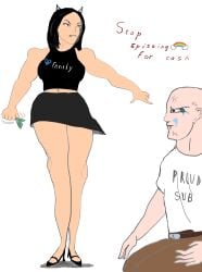 1boys 1girls big_ass black_hair black_skirt crying crying_with_eyes_open dominant_female female femdom high_heels humiliation humiliation_fetish spitting spitting_on_face susu_jpg swimsuit_succubus virtual_youtuber vtuber youtuber youtuber_girl