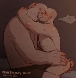anal_fingering arm_hair bald blush chest_hair engineer_(team_fortress_2) essor0706 fingering fingering_partner gay heavy_weapons_guy moaning nude nude_male partially_clothed_male shirtless size_difference team_fortress_2 tears yaoi