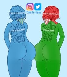 2d 2d_(artwork) 2girls anthro artist_name ass ass_focus back_view background belarus_(countryhumans) blue_background blue_body blue_hair blue_skin busty completely_naked completely_nude country countryhumans countryhumans_girl countryhuns curvaceous curves curvy curvy_body curvy_female curvy_figure fat_ass fat_butt female flags green_body green_hair green_skin hair_ornament kazakhstan_(countryhumans) looking_away multicolored_hair naked naked_female national_personification nude nude_female partners presenting presenting_ass presenting_butt presenting_hindquarters red_hair round_head simple_background standing thick voluptuous voluptuous_female