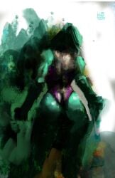 1girls ass behind_view black_hair from_behind green_skin leotard licarto marvel she-hulk solo