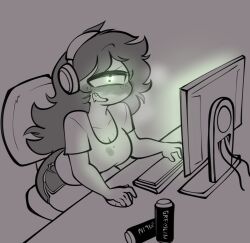 cleavage computer cyclops cyclops_girl drooling female headphones jek_korpen kate_wheatly_(jek_korpen) source_request tagme