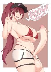 ! 1futa 2023 2d balls ballsack bangs bra breasts busty cap clothed clothing cock dialogue dick english_text erect_penis erection eyebrows_visible_through_hair fangs futa futa_only futanari hat heterochromia hi_res highres hololive hololive_fantasy hololive_japan houshou_marine huge_balls huge_breasts huge_cock intersex light-skinned_futa light_skin long_hair looking_at_viewer milkcup nipple_bulge nipples peace_sign penis plain_background ponytail red_eyes red_hair scrotum sharp_teeth shorts simple_background solo solo_futa speech_bubble standing sunglasses sunglasses_on_head testicles text thighs tits v_sign virtual_youtuber vtuber white_border yellow_eyes