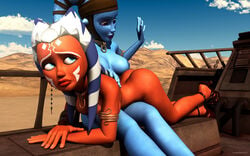 2012 2girls 3d aayla_secura ahsoka_tano areola ass blue_skin breasts clone_wars female female_only femdom jedi jedi_master jedi_padawan kondaspeter lekku lying_down multiple_girls nipples no_humans nude orange_skin spanking star_wars tatooine the_clone_wars:_season_four togruta twi'lek