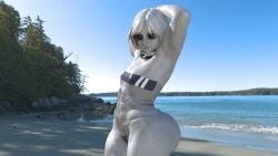 beach big_ass bottom_heavy functionally_nude functionally_nude_female naked naked_female nipples ocean rivaliant shore shoreline shortstack tiny_breasts tree white_body white_silk white_skin