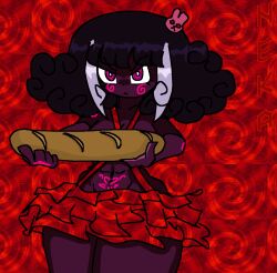 dress female flower holding purple_hair rose solo