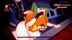 1boy 1girls 3d 3d_animation animated aqua_eyes ass ass_ripple ass_shake baseball_cap belt bent_over black_choker black_gloves black_shirt black_skirt blinking blue_hat blue_jacket bottomless bracelet breasts breasts_out breath chair choker clenched_hands closed_eyes clothes_lift covering_own_mouth doggy_style eyebrows_hidden_by_hair female fingerless_gloves gloves gold gold_bracelet gold_necklace gradient_eyes green_eyes grey_hair hair_between_eyes half-closed_eyes hand_on_another's_shoulder hand_on_chair hand_over_own_mouth hat indoors jacket jewelry large_breasts large_hat long_hair long_sleeves looking_at_another looking_to_the_side movie_theater multicolored_eyes nail_polish necklace nipples no_sound on_chair open_clothes open_mouth open_shirt orange_shirt railing raised_eyebrows red_nails sex sex_from_behind shinaosumata shirt shirt_lift short_sleeves single_glove skirt skirt_lift standing stealth_sex tagme theater thick_thighs thighs turning_head venus_(zenless_zone_zero) very_long_hair video watch white_belt wince wise_(zenless_zone_zero) zenless_zone_zero