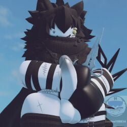 1boy 3d balls cat_ears clothed erection femboy forsaken_(roblox) gloves knife male male_genitalia male_only neko penis penis_out roblox roblox_game robloxian scarf scars scars_all_over shoes smiling solo solo_focus solo_male sootee11 tagme tail thighhighs two_time two_time_(forsaken) white_skin