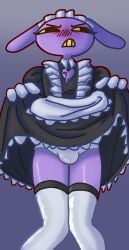 blush embarrassed exposed_underwear jax jax_(the_amazing_digital_circus) maid_jax_(the_amazing_digital_circus) maid_outfit male male_only panty_bulge presenting presenting_bulge the_amazing_digital_circus