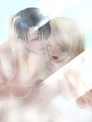 1girls attack_on_titan blonde_hair breasts duo female levi_ackerman male nude petra_ral sex shingeki_no_kyojin shower straight tagme 深雪むしこ