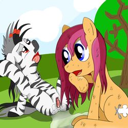 anus equine female female_ejaculation friendship_is_magic my_little_pony pussy pussy_juice yuri zebra zebs