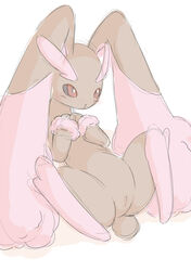 anthro blush brown_fur female fur kajiura lopunny nintendo pink_fur plain_background pokemon pokemon_(species) presenting_pussy pussy red_eyes solo spread_legs spreading video_games white_background