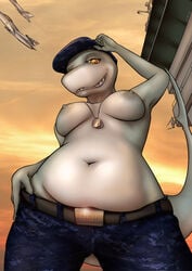 2012 aircraft airplane anthro breasts clothing dog_tags female fighter_jet fish jet littlenapoleon looking_at_viewer marine navy pants shark solo topless uniform