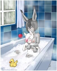 2012 animal_ears bath blood breasts chocobo closed_eyes eyewear female final_fantasy final_fantasy_tactics_advance furry glasses male moogle nipples nosebleed rapps topless video_games viera water