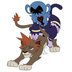 anal cum feline furry furry_only heartless hindpaw jerseydevil kingdom_hearts lion male male_only monkey multiple_males paws powerwild primate sora toes tongue white_background yaoi