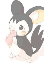 big_ears black_eyes black_fur blush disembodied_penis duo emolga female feral fur kajiura male nintendo one_eye_closed open_mouth oral oral_sex penis penis_grab plain_background pokemon pokemon_bw saliva sex standing straight video_games white_background white_fur