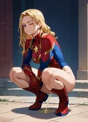 ai_generated anime anime_style captain_marvel peeing squatting