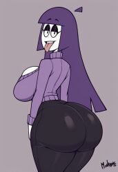 ai_generate ass_focus back_view bubble_butt cleavage half-closed_eyes huge_ass huge_breasts lila_(spooky_month) mature_female milf mommy pubic_hair round_ass spooky_month sr_pelo sweater tagme tight_clothing tongue_out turtleneck