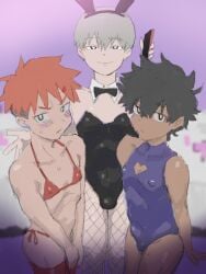 black_hair bunnysuit male/male/male male_only mcdonald's parody red_hair white_hair yaoi