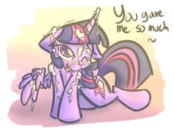 2014 blush cum cum_in_hair cum_on_face cum_on_wing cutie_mark dialog english_text equine female feral friendship_is_magic fur hair horn horse mammal my_little_pony one_eye_closed peanutbtter pony purple_eyes purple_fur purple_hair solo text twilight_sparkle_(mlp) wings