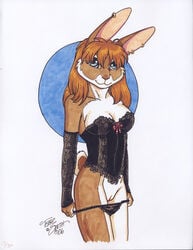 2006 anthro female fur furry high_resolution lagomorph lingerie looking_at_viewer mammal piercing pinup pussy rabbit solo terrie_smith undressing