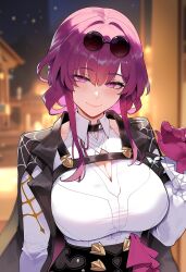 ai_generated artist_request bikini blush breasts dark-skinned_male feet female honkai:_star_rail huge_breasts juuicyai kafka_(honkai:_star_rail) massive_ass massive_breasts purple_eyes purple_hair sweat