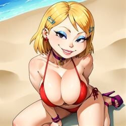 ai_generated all_grown_up angelica_pickles beach bikini blonde_hair breasts choker cleavage female high_heels huge_breasts platform_heels rugrats short_hair