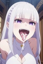 after_fellatio ai_generated capella_emerada_lugunica cum_in_mouth cum_on_tongue emilia_(re:zero) emilia_(re:zero)_(cosplay) looking_at_viewer naughty_face pov re:zero_kara_hajimeru_isekai_seikatsu tongue tongue_out