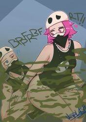 1boy 1girls blue_hair fart fart_fetish farting_on_lap pink_hair pokemon pokemon_sm sitting_on_lap skull_grunt team_skull vinylsplash