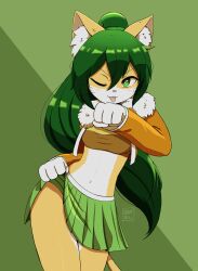 furry girl green_hair looking_at_viewer namrii_ oc sollyz sollyz_(character)