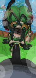 1boy 1girls big_ass big_breasts black_hair boku_no_hero_academia crawling erection frog_girl grass jiggling_ass long_hair my_hero_academia precum seductive_look smile solo007_(artist) thick_ass thick_thighs tongue tsuyu_asui water