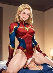 ai_generated anime anime_style blonde_hair captain_marvel face_sitting