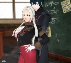 3d byleth_(fire_emblem) byleth_(fire_emblem)_(male) edelgard_von_hresvelg female fire_emblem fire_emblem:_three_houses htr18 imminent_sex leggings male tagme