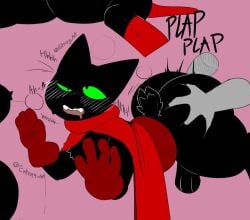 anal anal_sex anthro anthro_penetrated biped black_body black_eyes black_fur blush bottomless cartoon_network clothed clothing dialogue domestic_cat duo entropy_(artist) erection felid feline felis fur genitals green_sclera grey_body male male/male male_penetrated male_penetrating male_penetrating_male mammal mao_mao:_heroes_of_pure_heart open_mouth penetration penile penile_penetration penis pink_background sex sheriff_mao_mao_mao simple_background sound_effects teeth text