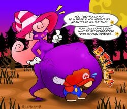 mario_(series) paper_mario paper_mario:_the_thousand-year_door pink_hair same_size_vore soft_vore struggling struggling_prey unwilling unwilling_prey vivian_(paper_mario) vore vore_belly witch_hat