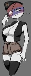 big_ass big_breasts blush brown_shorts countryhumans countryhumans_girl grey_background serbia serbia_(countryhumans) vest