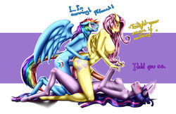 2014 anthro anthrofied blue_fur blush breasts closed_eyes cutie_mark dialog english_text equine fluttershy_(mlp) friendship_is_magic fur furry futa_on_futa futanari group hair horn horse horsecock intersex janse kneeling long_hair magic multicolored_hair my_little_pony open_mouth pegasus penetration penis pink_hair pony purple_fur purple_hair rainbow_dash_(mlp) rainbow_hair saliva sex straight_hair text twilight_sparkle_(mlp) unicorn wings yellow_fur