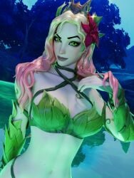 armwear clothed clothed_female clothing eyebrows_raised female female_only fortnite fully_clothed fully_clothed_female glowing_eyes hair_ornament head_tilt jabbi_2k looking_at_viewer multicolored_hair outdoors outside persephone persephone_(fortnite) pose posing shiny shiny_hair solo solo_female tiara