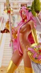 aphrodite aphrodite_(hades) areolae areolae_slip armored_gloves big_breasts breasts choker completely_nude completely_nude_female dark-skinned_female dark_skin female female_only fingerless_gloves fortnite hades_(game) hades_2 hair_ornament jabbi_2k long_hair looking_at_viewer nude nude_female shield shiny shiny_skin solo solo_female thigh_highs thighhighs