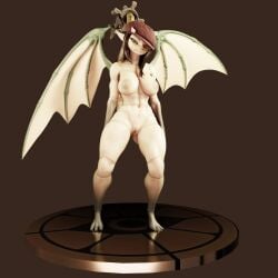 3d_(artwork) anthro areola breasts bysamzan clothing deadlock digital_media_(artwork) female gargoyle genitals hat hat_only headgear headgear_only headwear headwear_only hi_res ivy_(deadlock) looking_at_viewer mostly_nude muscular muscular_female nipples nude pussy simple_background solo valve wings