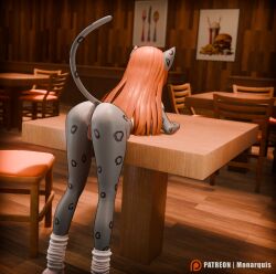 3d_(artwork) absurd_res anthro anus ass clothed clothing digital_media_(artwork) felid female footwear genitals hi_res mammal momo_(monarquis) monarquis nude nude_female pantherine partially_clothed pubes pussy snow_leopard socks solo